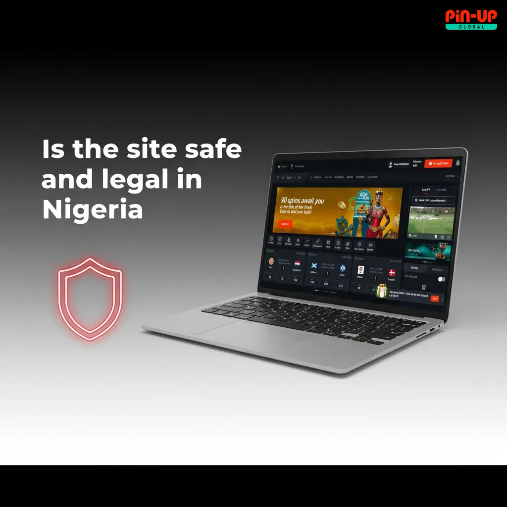 Nigeria map with shield, scales, 18+ icon, highlighting international licence, privacy, and responsible gaming compliance.