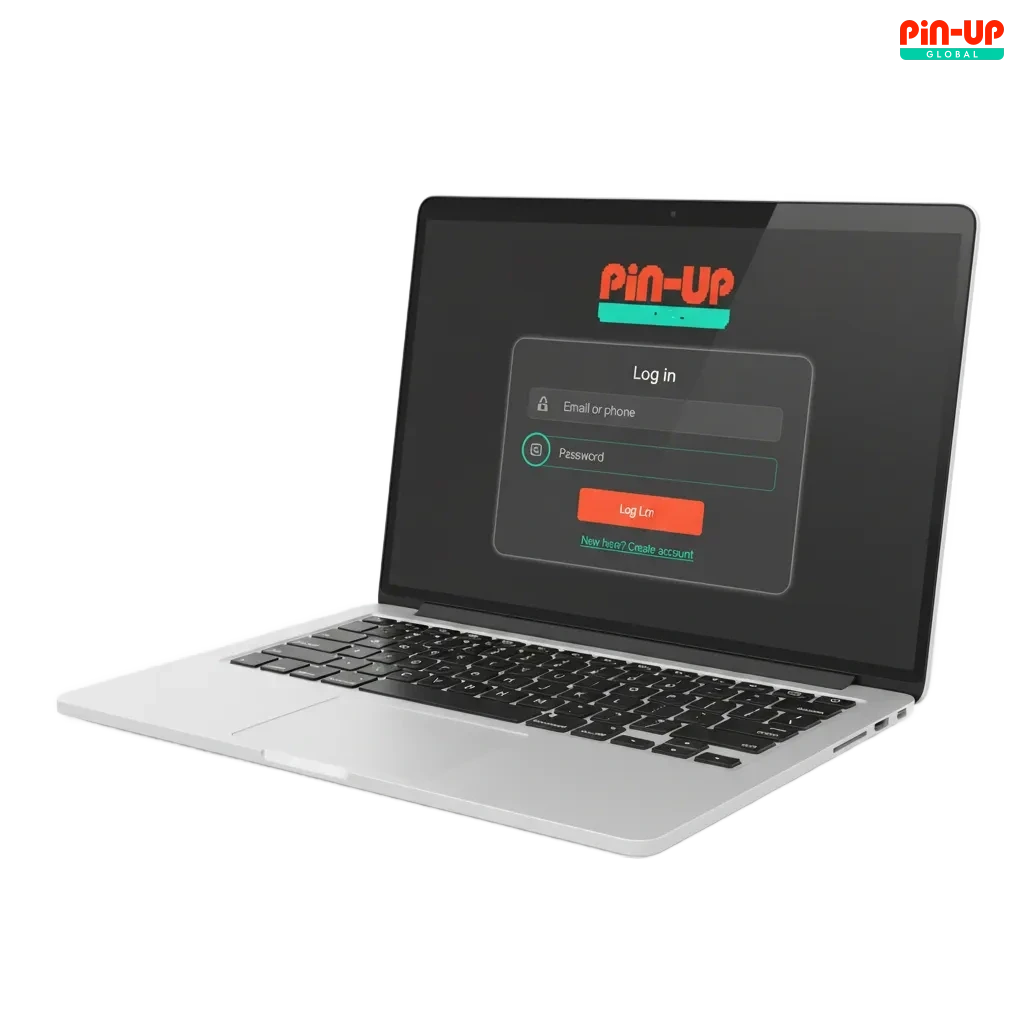 Pin-Up Nigeria sign-in page on phone and laptop with email/phone, password fields, lock and 2FA icons.