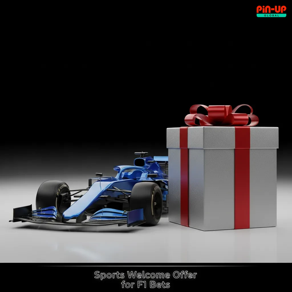 Promo banner for Pin-Up: F1 betting welcome offer; deposit-based bonus, opt-in, min odds, turnover and validity terms apply.