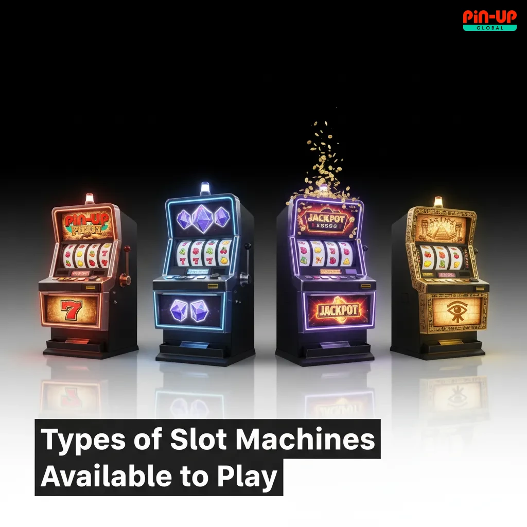 Banner listing slot machine types: classic 3-reel, video, Megaways, Hold & Win, progressive jackpots, Cluster Pays, and more