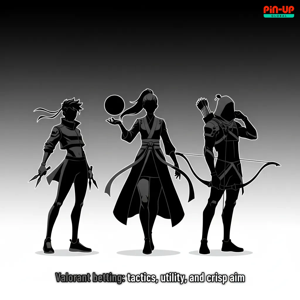 Valorant betting graphic with in-play odds, match/map and pistol markets, VCT events, and agents using utility.