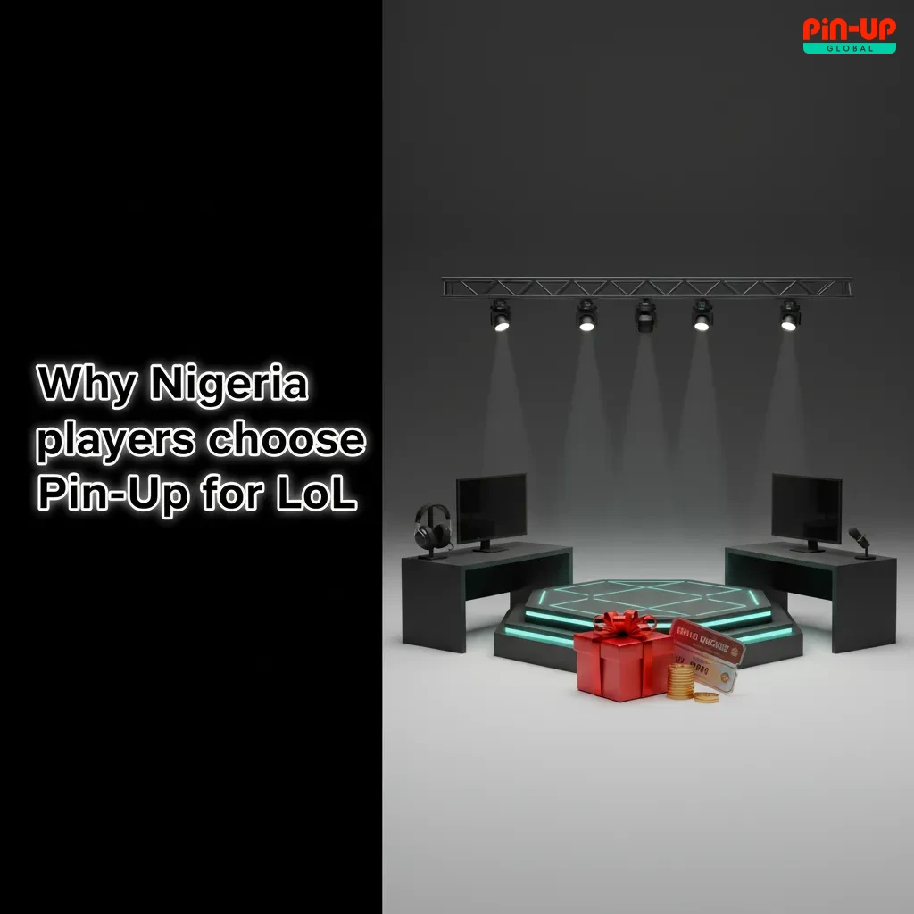 Smartphone displaying Pin-Up Nigeria LoL markets with ₦ payments, bonuses, 24/7 support, competitive odds, and fast payouts.