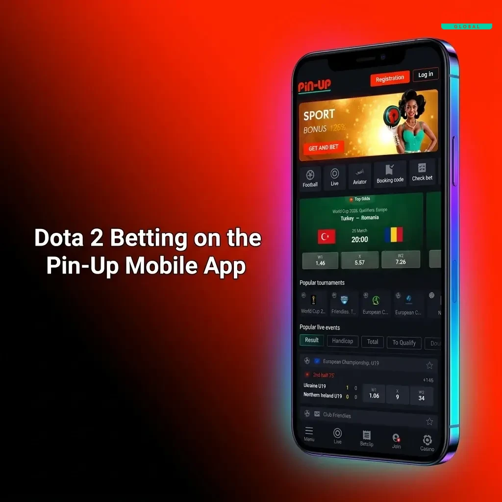 Pin-Up mobile app interface for Dota 2 betting in Nigeria showing esports markets and live match wagering