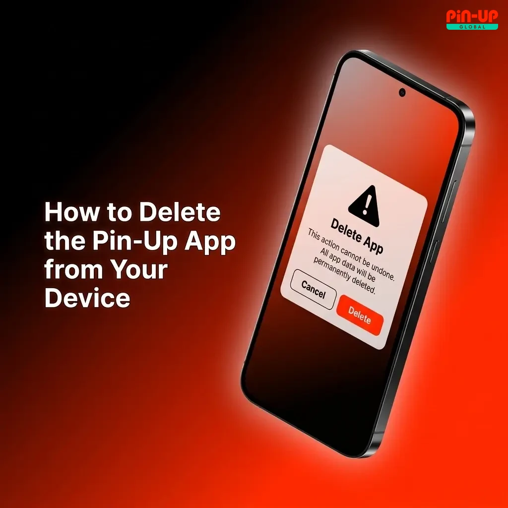 Step-by-step guide showing how to delete the Pin-Up app from Android and iOS devices via settings menu