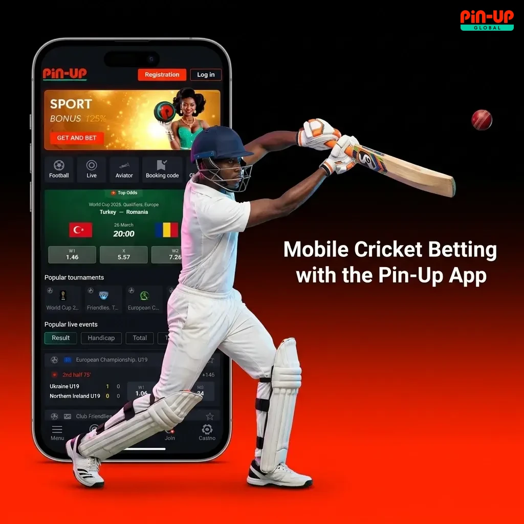 Pin-Up mobile app for cricket betting in Nigeria showing live odds and account management on Android and iOS devices