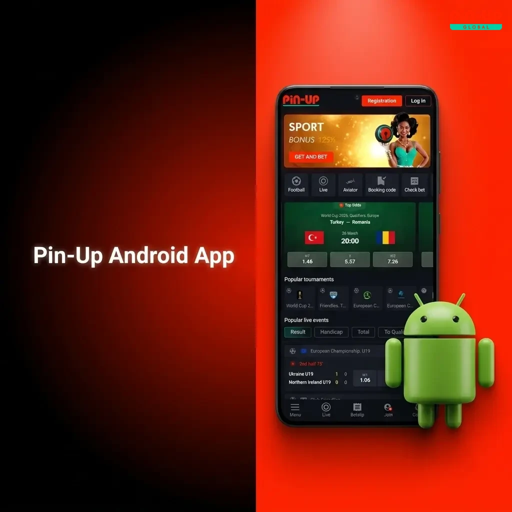 Pin-Up Android app interface for sports betting and casino games available for free download in Nigeria