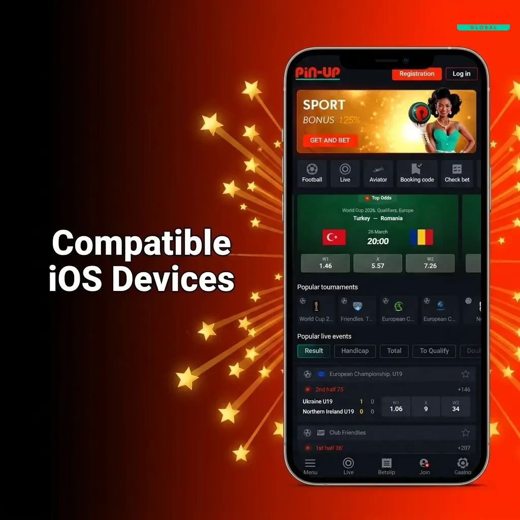 Pin-Up app compatible iOS devices list including iPhone X to iPhone 15 series and iPad Air and iPad Pro models