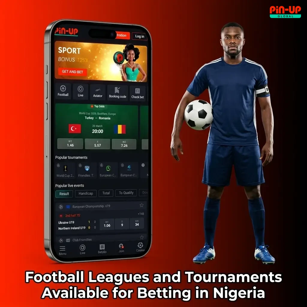 Football leagues and tournaments for betting in Nigeria including EPL, Champions League, NPFL, and CAF competitions on Pin-Up