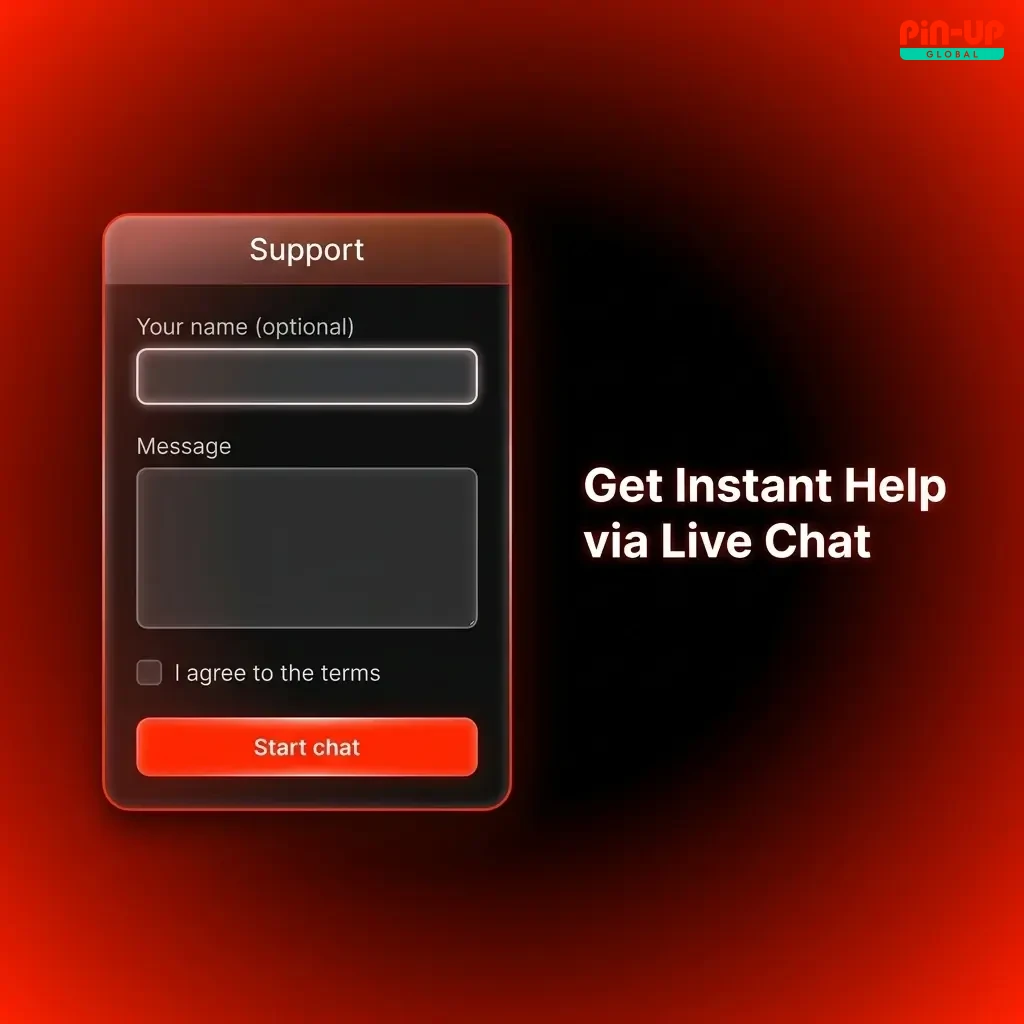 Pin-Up live chat support icon on website for instant 24/7 customer service help with deposits, bonuses, and account issues