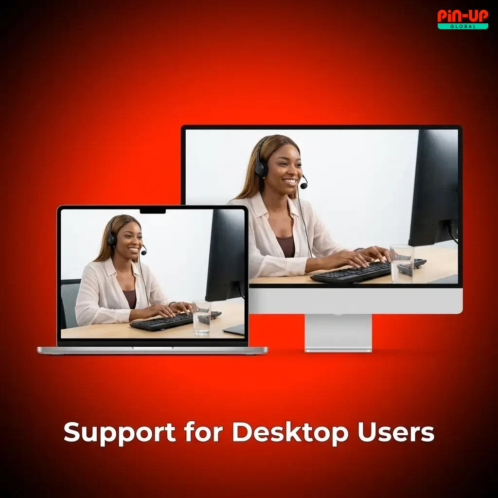 Pin-Up desktop customer support channels including live chat, email, and social media contact options