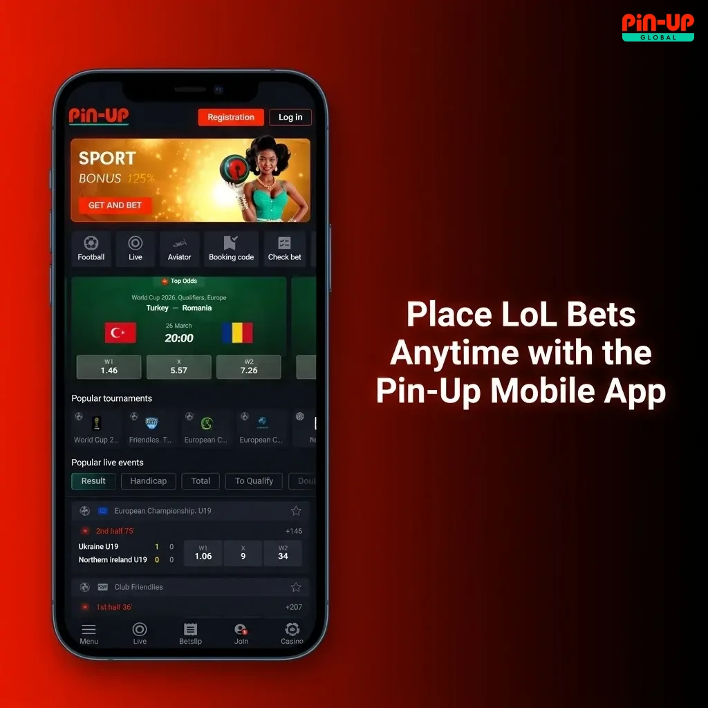Pin-Up mobile app interface for placing League of Legends bets in Nigeria with live markets and odds