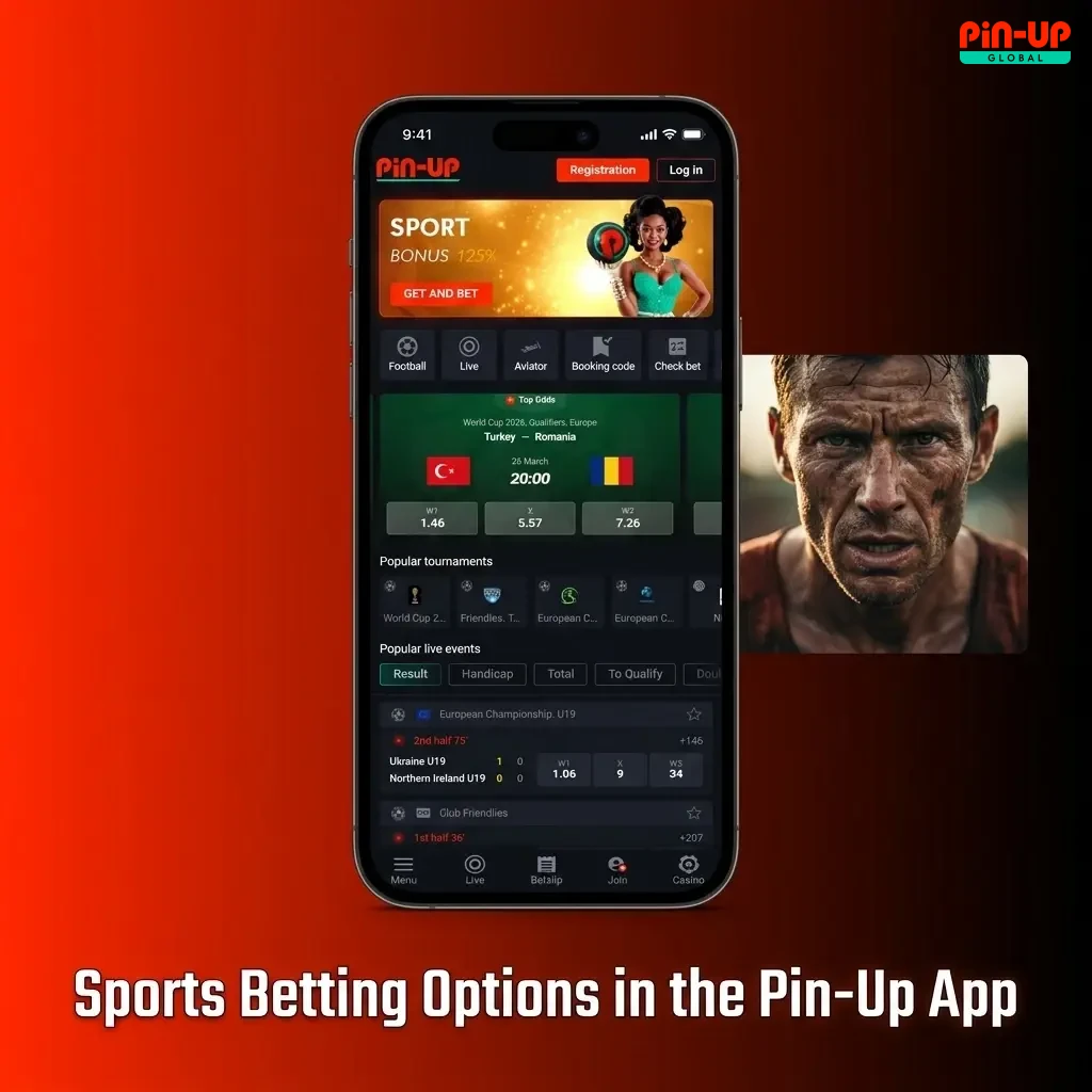 Pin-Up app sportsbook showing betting options for football, basketball, tennis, esports and more for Nigerian players