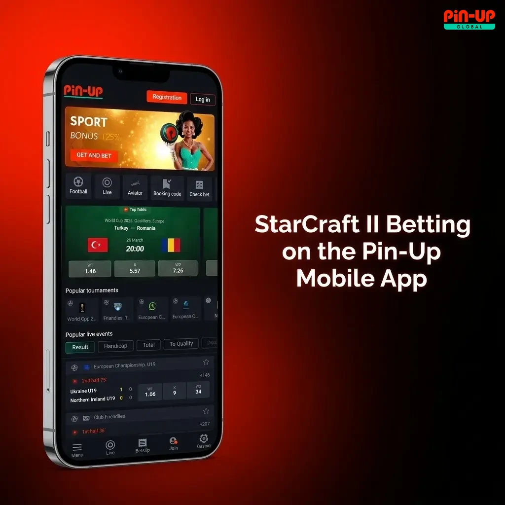 Pin-Up mobile app interface for betting on StarCraft II esports tournaments in Nigeria with easy navigation